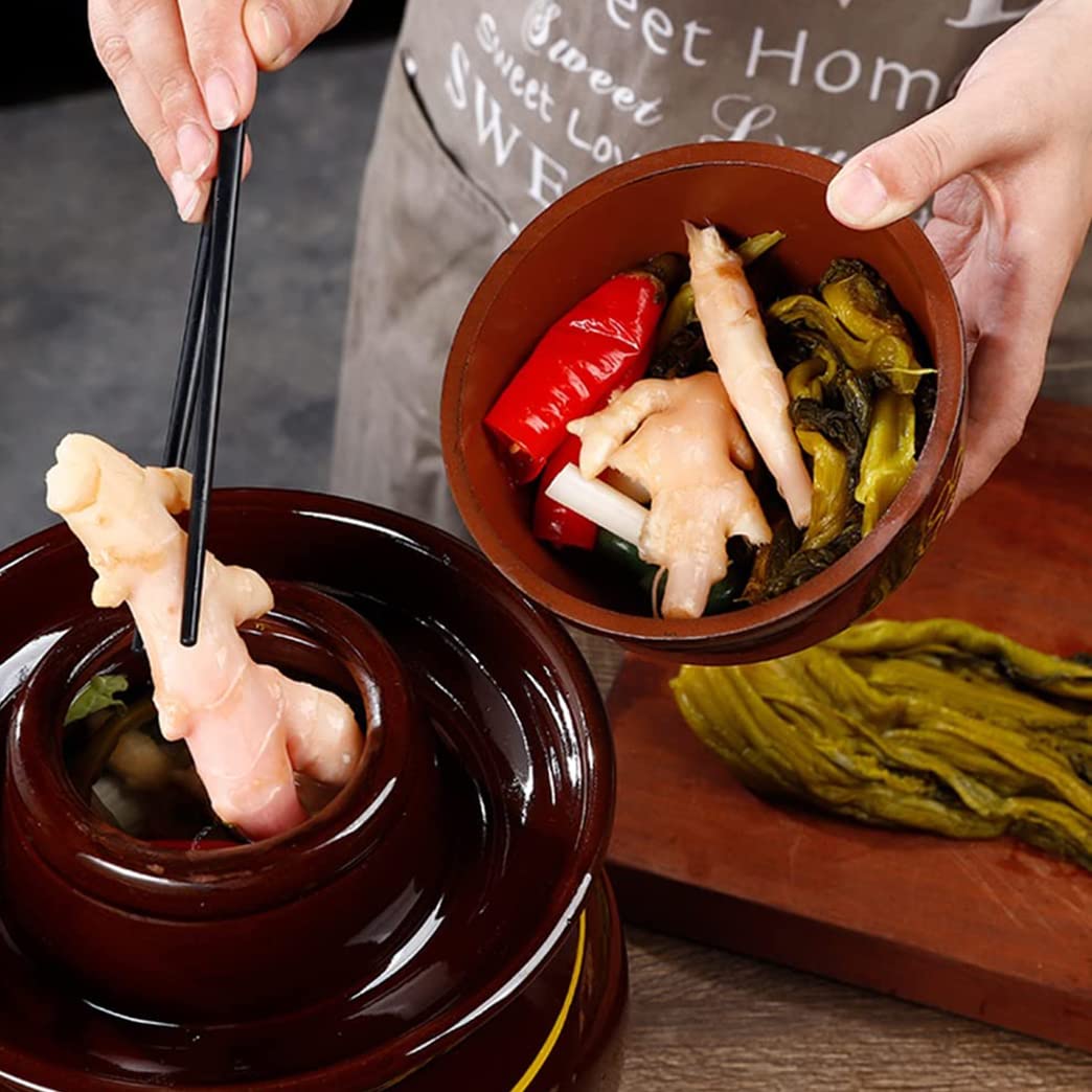 Ceramiczny słoik na marynaty z pokrywkami, duży tradycyjny chiński porcelanowy słoik do marynowania, ceramiczny garnek fermentacyjny z uszczelką wodną pokrywką śluzy powietrznej, garnek z kapustą