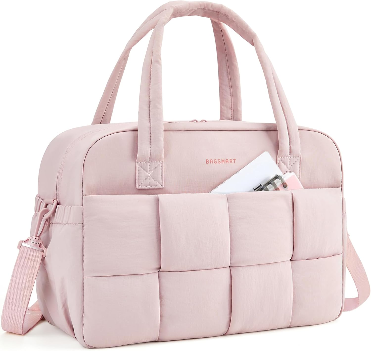BAGSMART Gym Bag for Women, Small Personal Item Travel Bag Puffy Duffle Bag, Weekender Overnight Bag Hospital Diaper Bag Carry On Tote Bag for Travel, Gym, Baby Pink