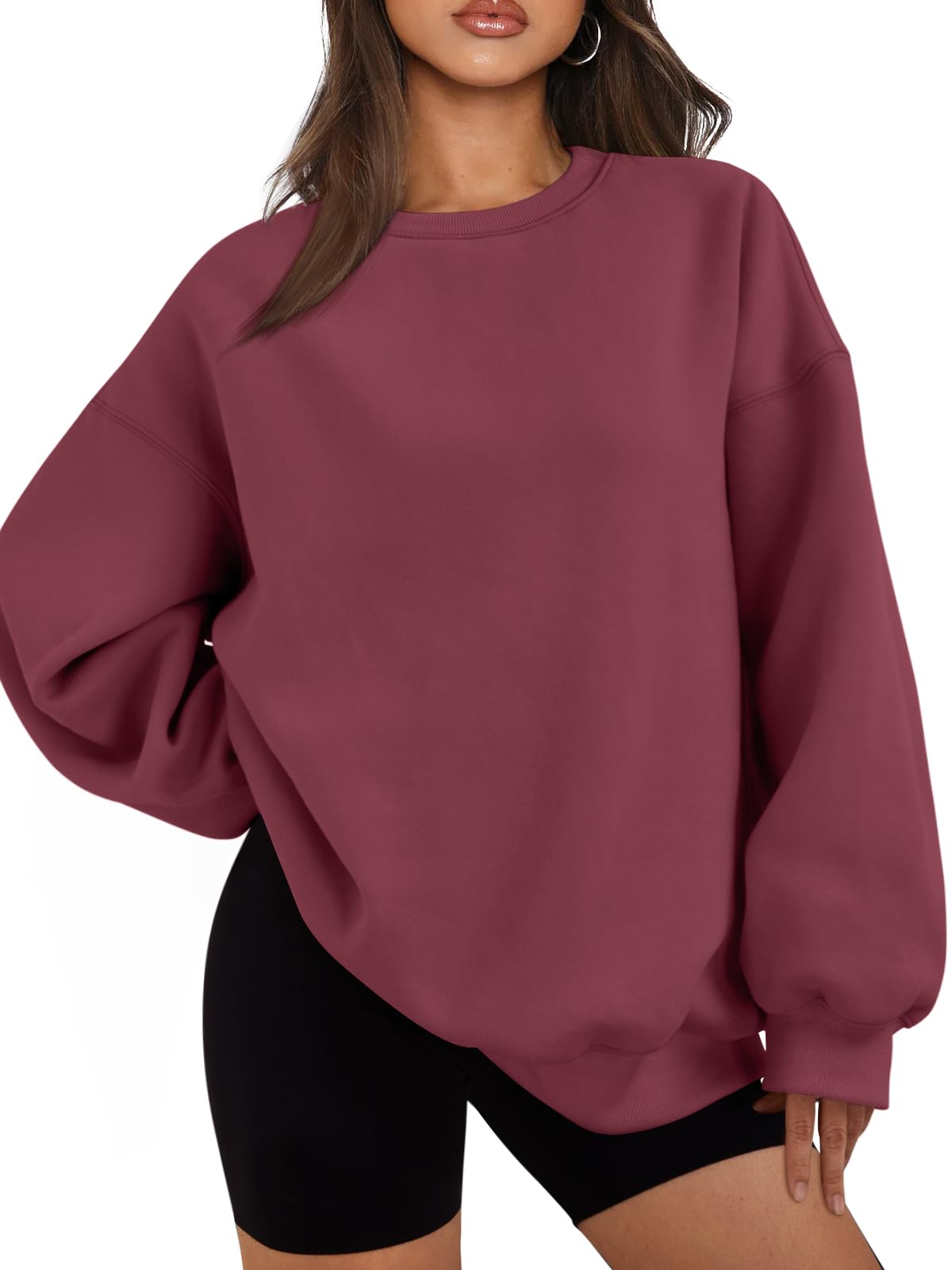 EFAN Womens Oversized Sweatshirts Crewneck Casual Lounge Fall Outfits 2026 | Fleece lined, comfort stretch fabric, basic loose hoodie, maternity, workout, lounge wear, winter, airport fashion clothes