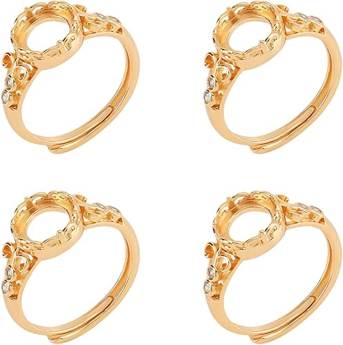 NBEADS 4 piezas de anillos de garra en blanco, anillo de latón ajustable de 0.697 in, ajuste de base de anillo de diamantes de imitación, disponible en Yaxa El Salvador