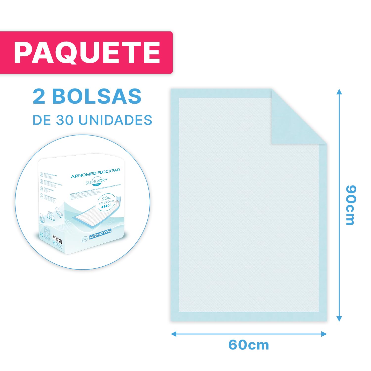 200x ARNOMED almohadillas para cachorros, bandeja sanitaria para perros a prueba de fugas en 60x90cm, accesorios para perros pequeños, alfombrillas PIPI de 5 capas para perros