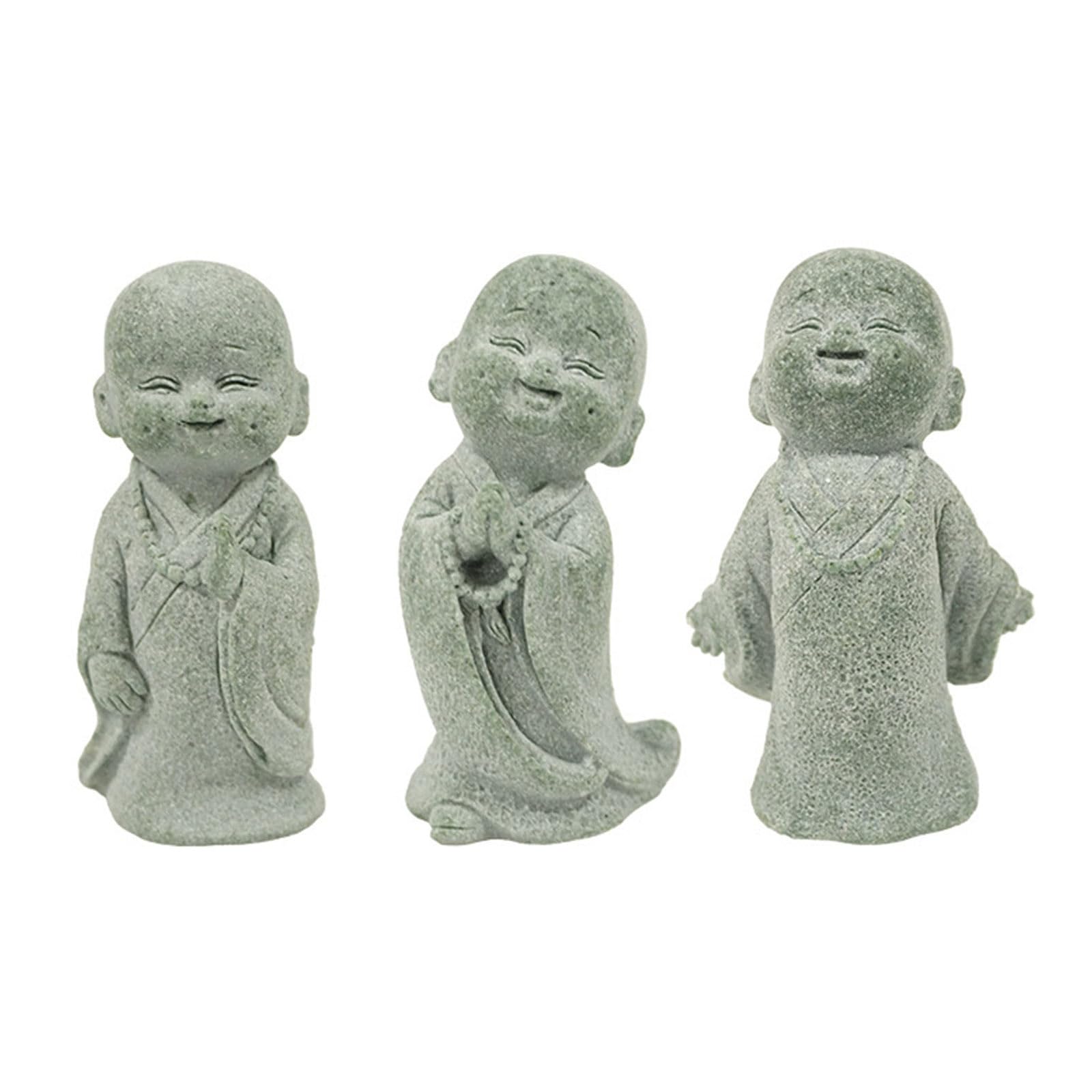 Tsophreniq 3Pcs Desktop Ornaments Buddhist Miniature Monk Faux Sandstone Resins Sculpture Decoration Aquariums Potted Plant Decors Sandstone Monk Figurines