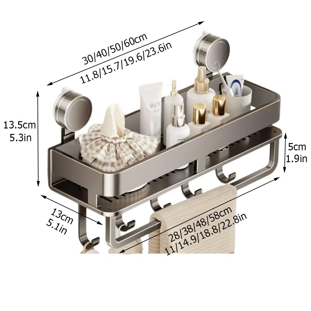Mensola da Doccia Senza Fori con Ventosa, scaffale da Bagno con Fondo di Scarico, portasciugamani in Metallo, organizzatore da Bagno per lavabo, Doccia e Cucina,C,50cm