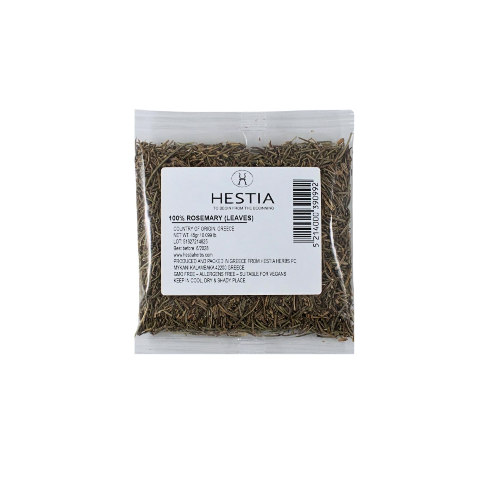 Hestia Herbs Greek Rosemary 45g – Dried Rosemary Leaves – 100% Natural Mediterranean Herb – Aromatic Seasoning for Meat, Fish, Potatoes & Sauces – No Additives or Preservatives