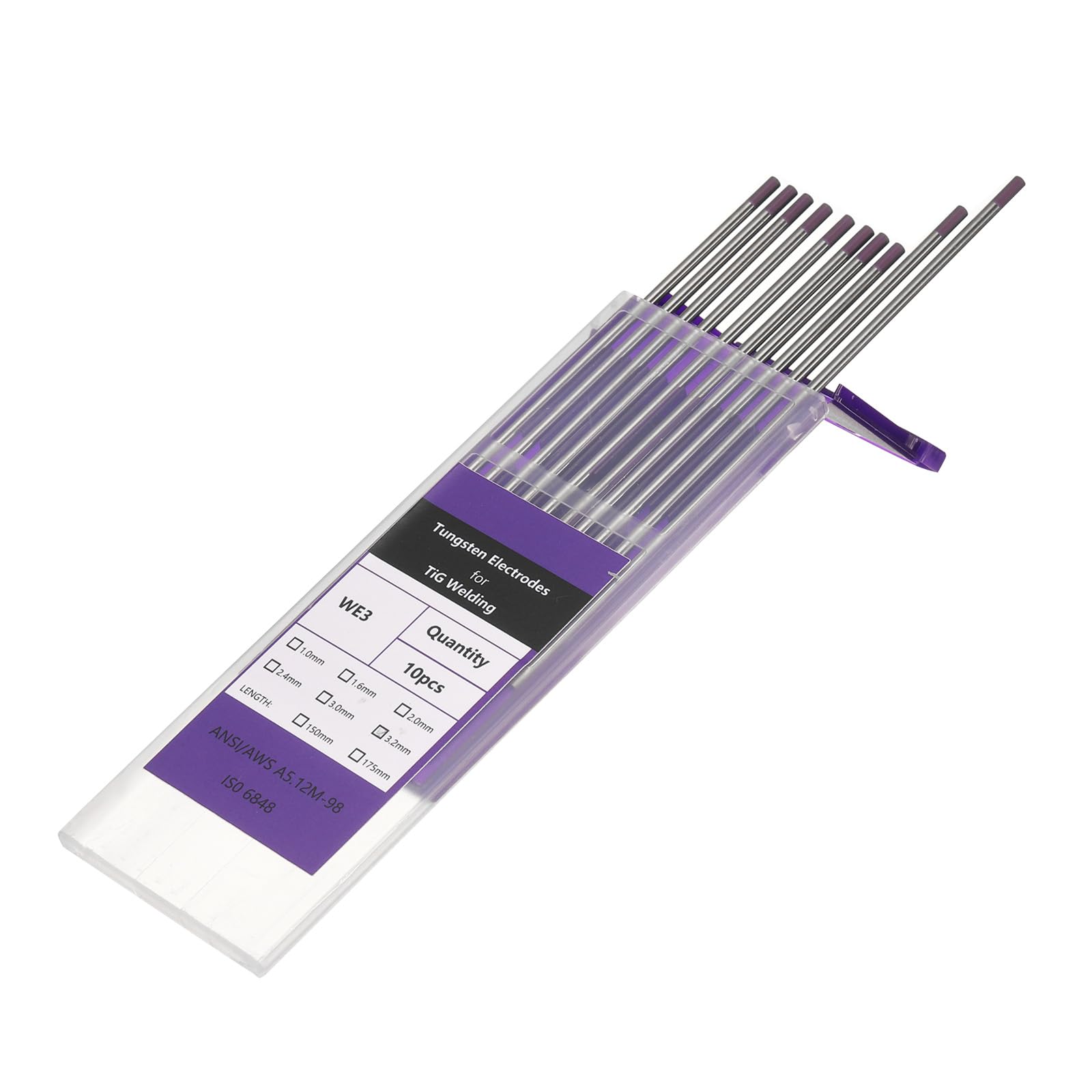 QUARKZMAN 10 Pezzi Elettrodi In Tungsteno Per Saldatura TIG 1/8" X 7" Misto Per Saldatura Acciaio Inossidabile, Saldatura Leghe Alluminio Magnesio Industria Manifatturiera, Viola