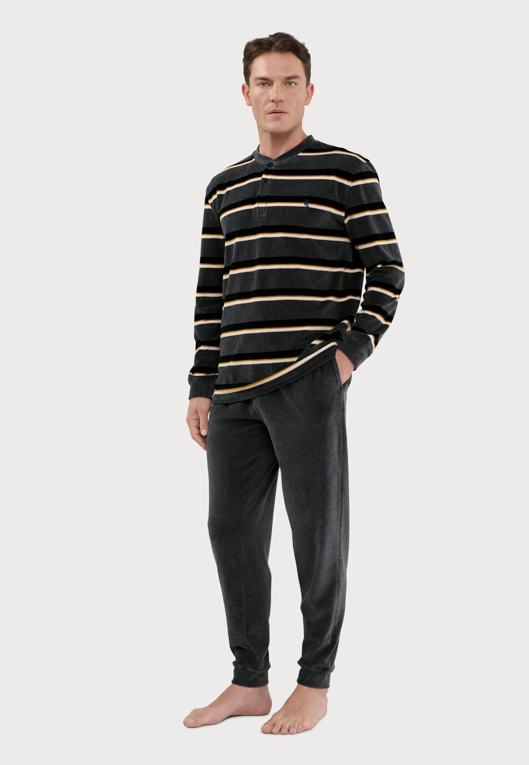 El Búho Nocturno Pijama Hombre Invierno Polar Conjunto Dos Piezas - Franela Algodón o Terciopelo - Manga Larga Abrigado Calentito Bolsillos Cómodo