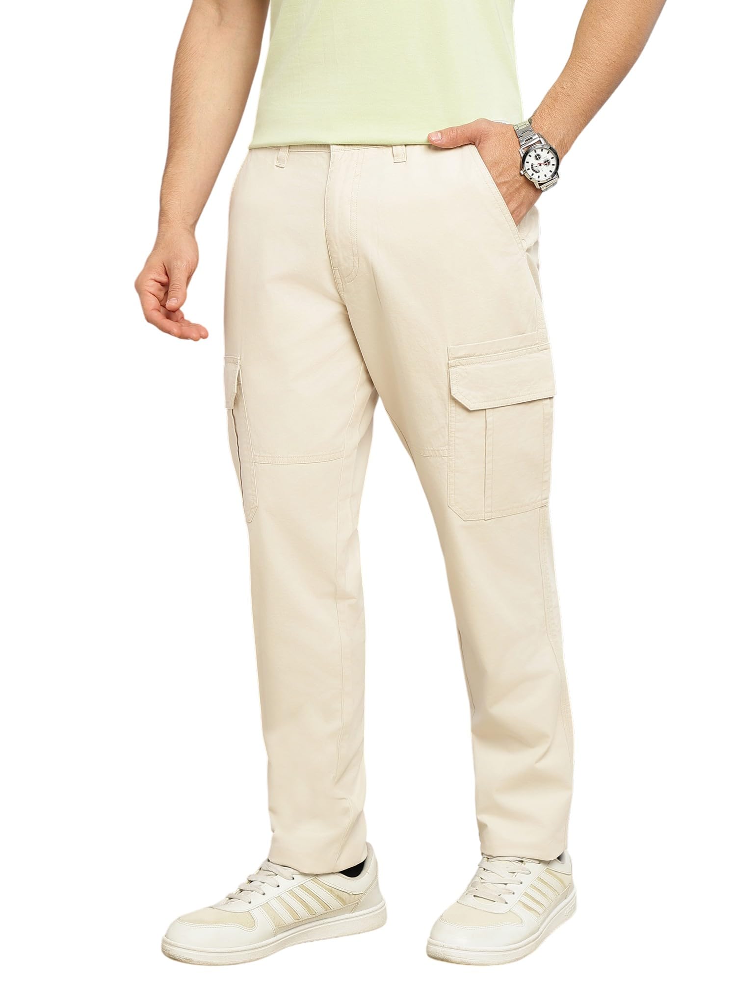 thomas scott Men’s Cricket Club Collection Straight Fit Mid-Rise Solid Cotton Cargo Trousers | 6 Pockets, Durable Woven Fabric-picture-38