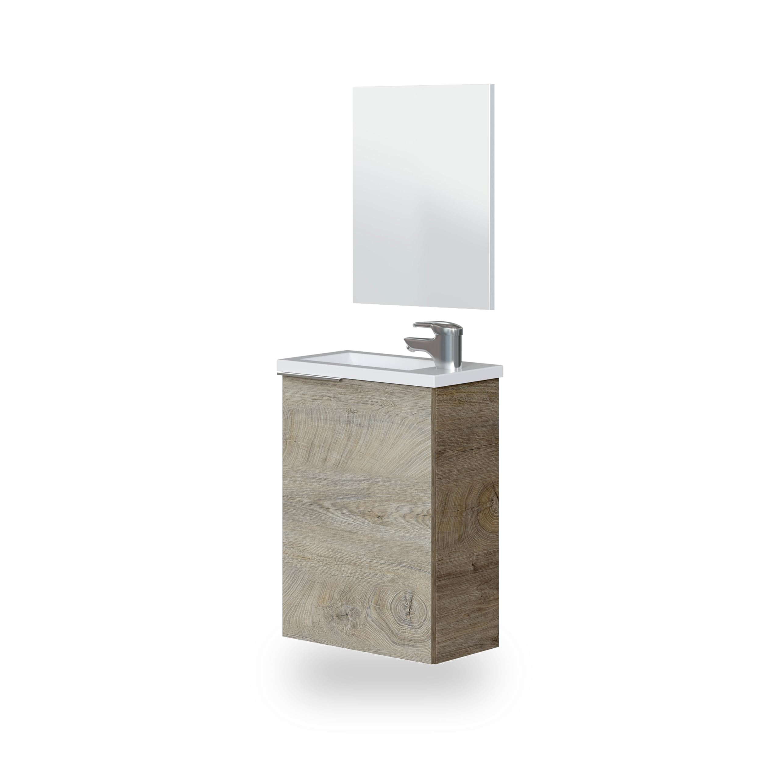 duehome | Mueble de Baño con Espejo y Lavabo, Modulo Suspendido, Modelo Snese, Acabado en Roble Alaska, Medidas: 40 cm (Ancho) x 58 cm (Alto) x 22 cm (Fondo)