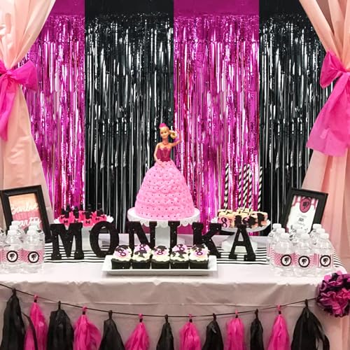 Image of BEISHIDA 4 Pcs Hot Pink Black Door Streamers Curtain Party Streamers Backdrop Pink Party Hot Pink Wall Background for Party Decoration Photo Booth Props(3.28 ft x 6.56 ft)