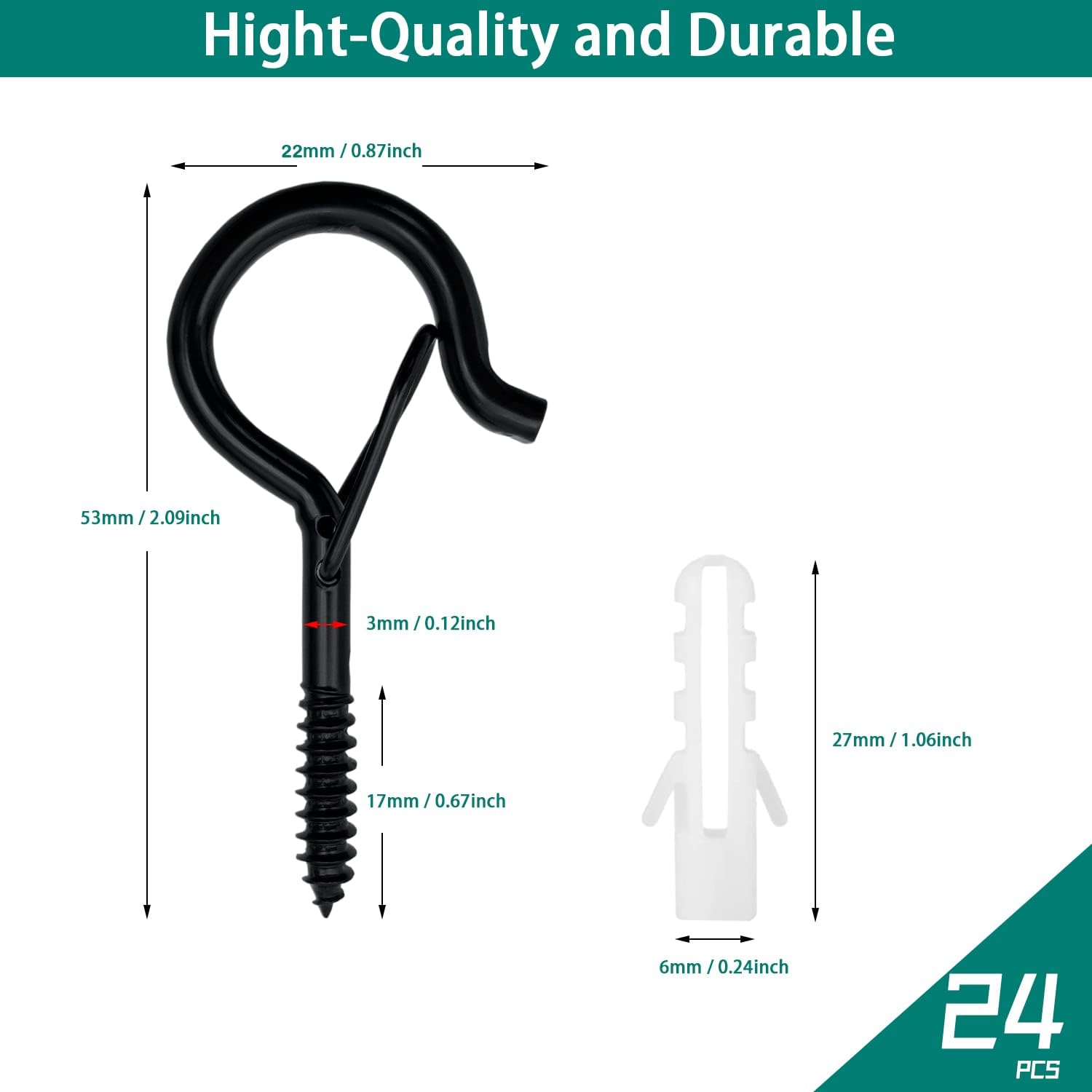 24 Pieces QHanger Hooks for Outdoor Lights Screw CENVICGA Cup Hooks