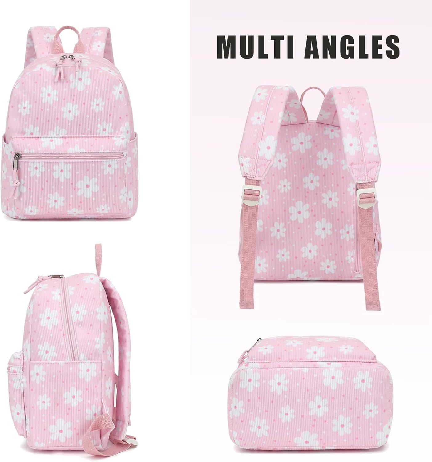 Corduroy Mini Backpack Purse for Women Girls, Fashion Small Backpack for Adults Teens Kids School Travel (Daisy Pink) - Image 6