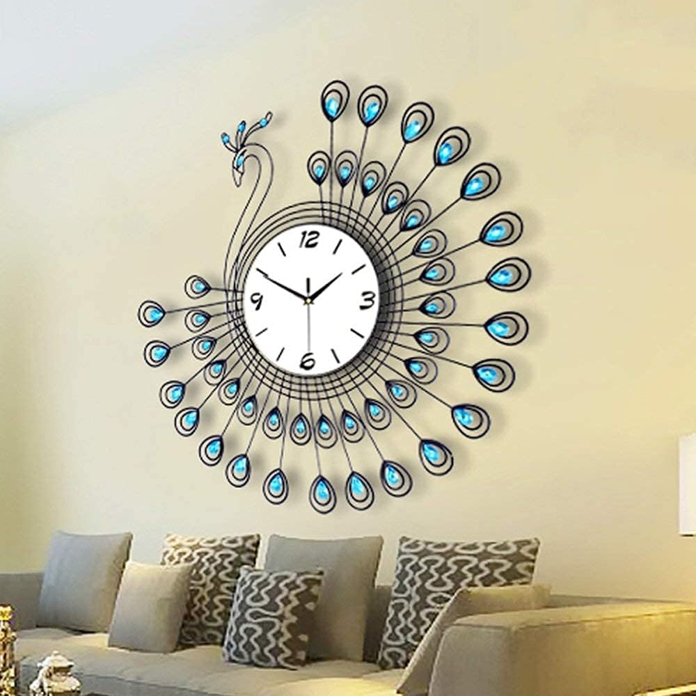 Wall Clocks Peacock Silent Clock Peacock Watches Mute Round Quartz, Living Room European Creative Clock Decoration