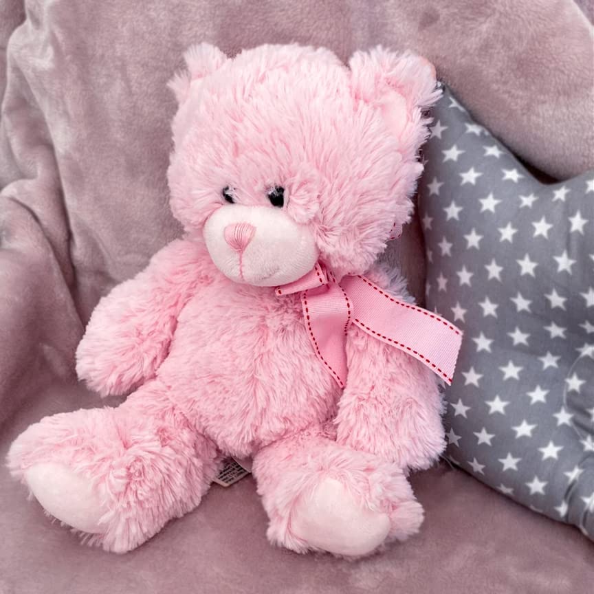 Plush Super Soft Teddy Bear Cuddly Toy Baby Girl Boy Gift with Ribbon Pink or Blue (Pink)