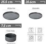 Richmount Star Dinnerware Sets, Plates and Bowls Set for 4, 12 Piece Dish Set, Ribbed, Matte Dark Charcoal