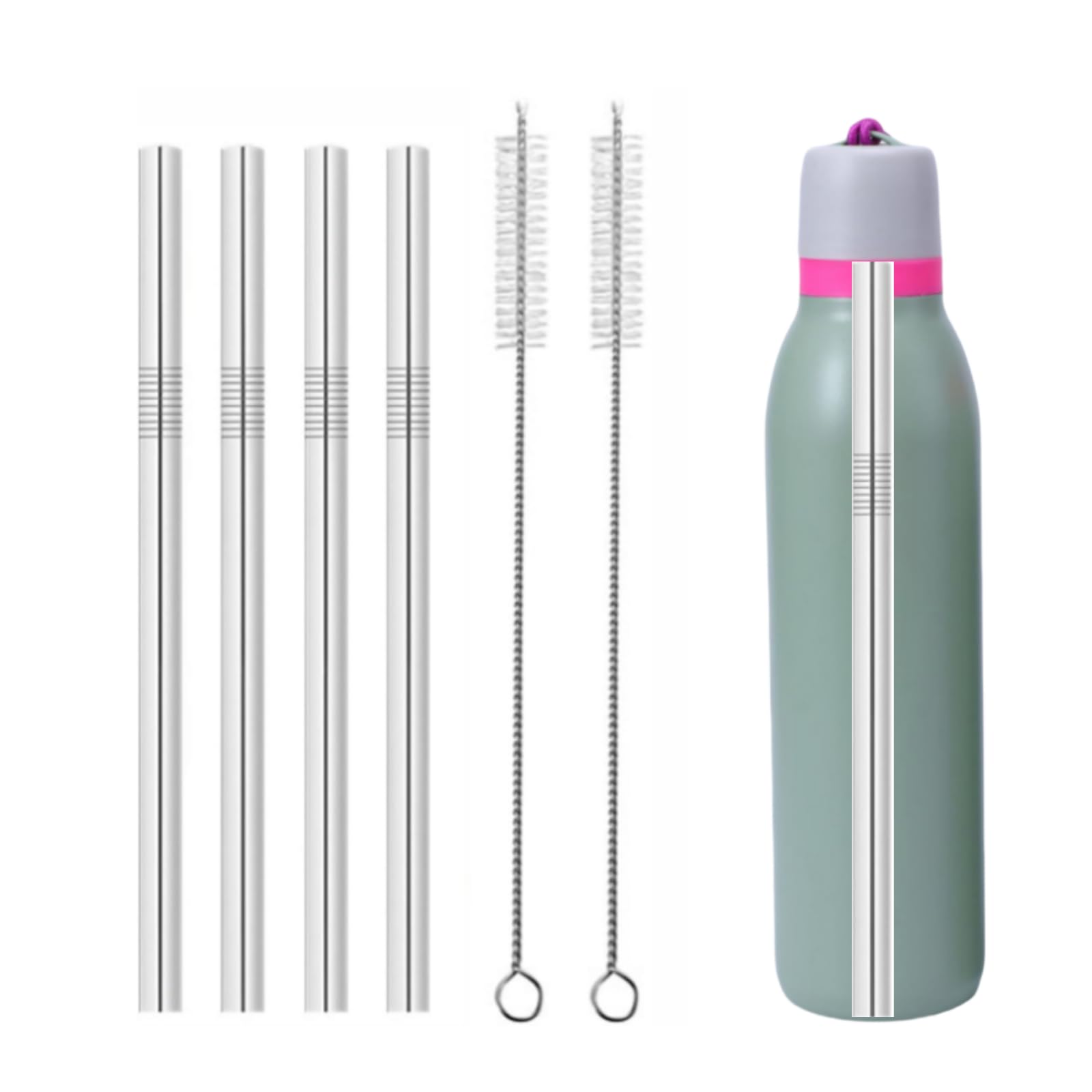 6-Pack Iridescent Stainless Steel Straws For Owala Bottles - Includes Brushes & Travel Bag - View #7