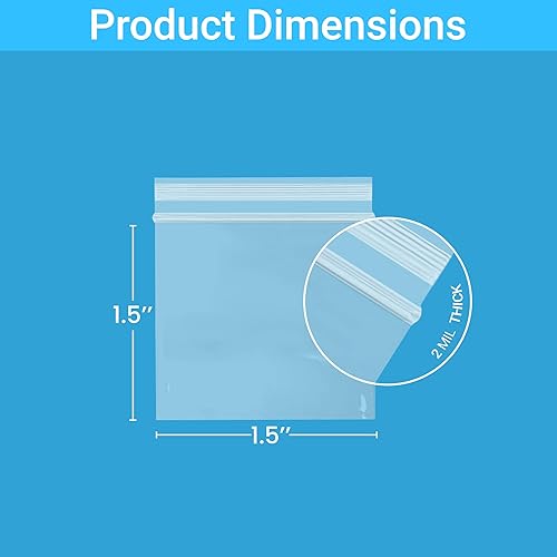 Miniatura 2 de Bolsas de polietileno con cremallera, 1.5 x 1.5 pulgadas, 100 unidades, mini bolsas de plástico transparentes resellables, bolsa con cierre de