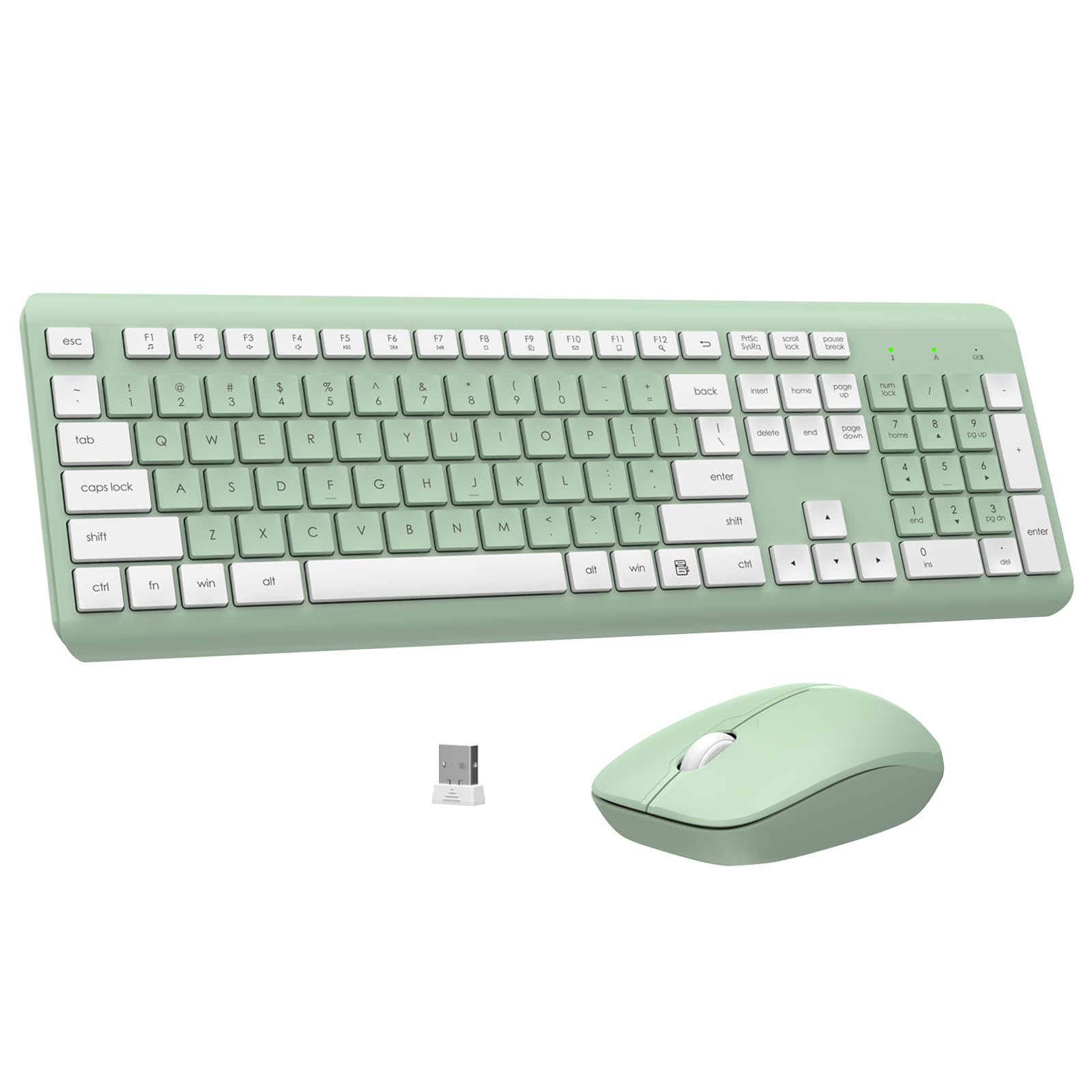 Wireless Keyboard and Mouse Combo, Full Size Silent for Office and Home, Long Battery Life, Optical Mouse, 2.4G Lag-Free Cordless, for Windows Mac/Desktop/Laptop/PC (Avocado Green)
