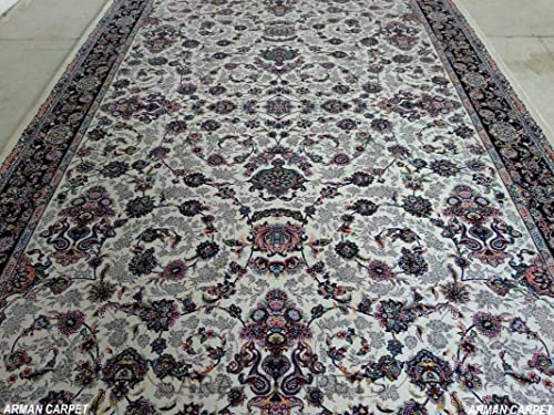 Image of High Density Export Quality Classical Pure Silk Carpet for Your Hall & Living Room 10 X1 3 Feet (90x150 cm) Ivory Multi