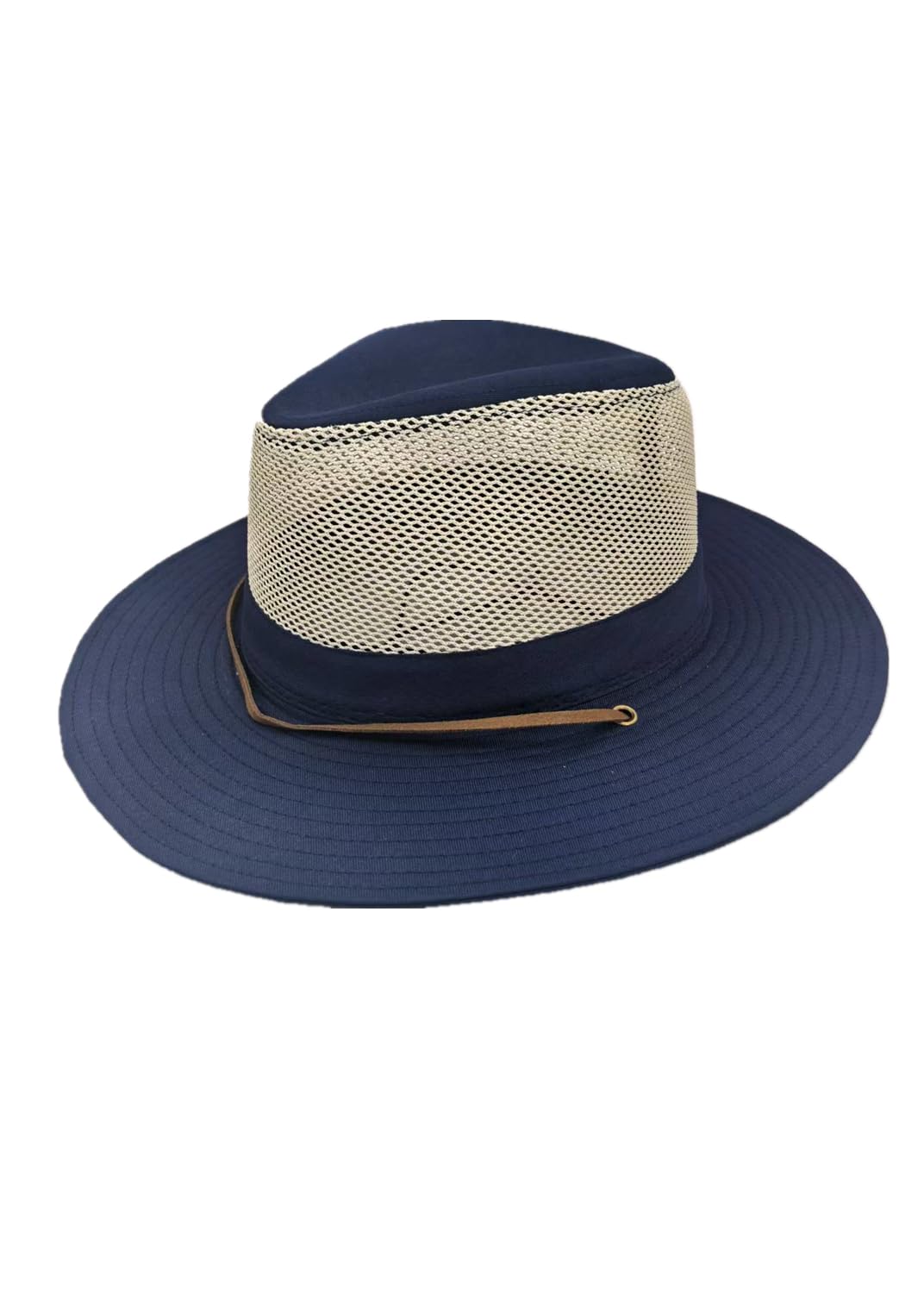 Men's Flat Wide Brim Mesh Safari Outdoor Hat Panama Hat Travel Fishing Hiking with Windproof