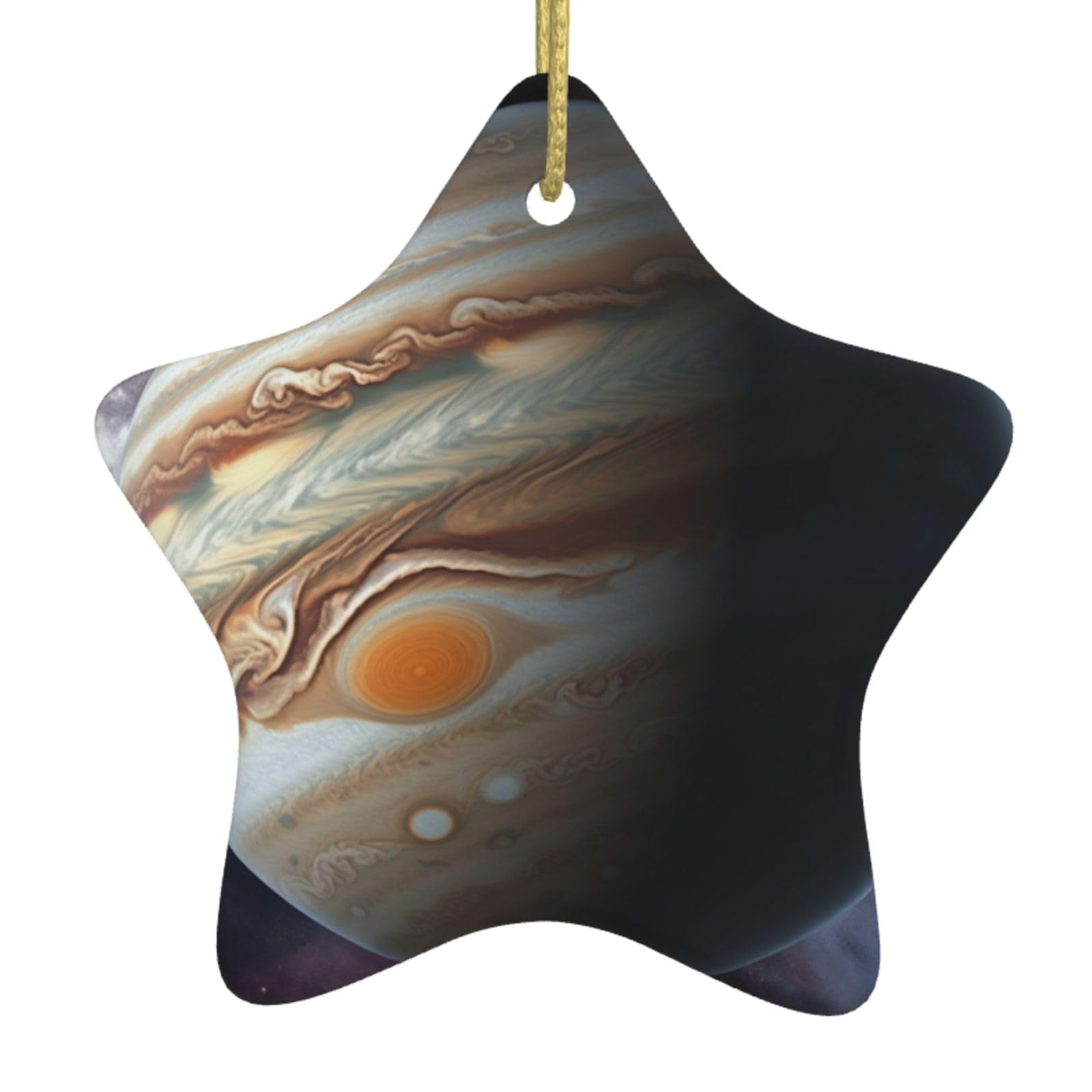 Ceramic Christmas Tree Hanging Ornaments with Gold Ropes Christmas Tree Decorations Star Ceramic Jupiter Landscape Pendant Keepsake Decorations for Holiday Xmas Gift Ideas