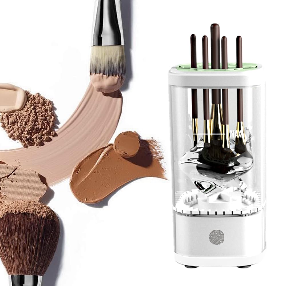Electric Makeup Brush Cleaner, Multi-Functional Cosmetic Brush Cleaner, Portable Automatic Makeup Brush Cleaning Solution With Dryer-Holder,Type-C,Charger, Beauty Gift for Women (wwhite)