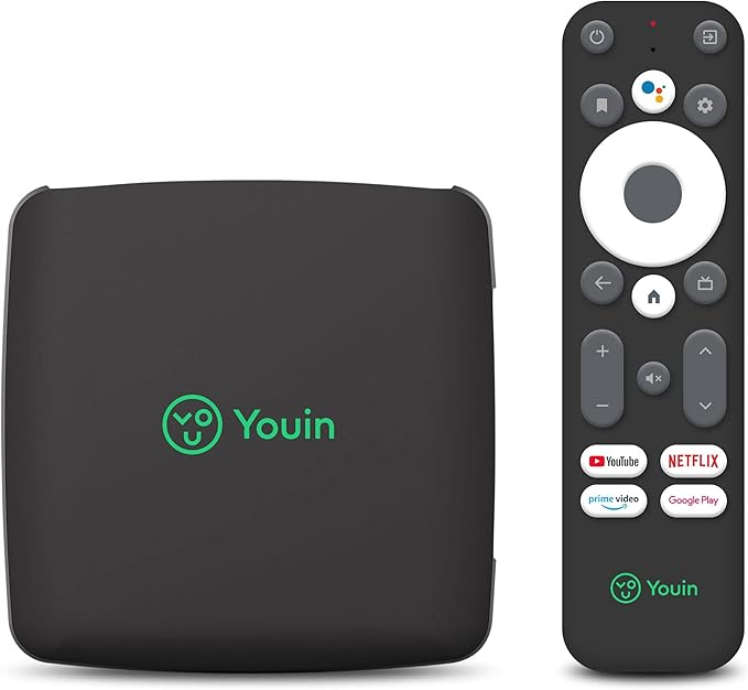 Youin You-Box Android 4K UHD EN1040K Smart TV con Android TV 12 Chromecast Integrado Google Assistant HDR 60fps H.265 WiFi Dual-Band Bluetooth USB HDMI Ethernet Control por Voz