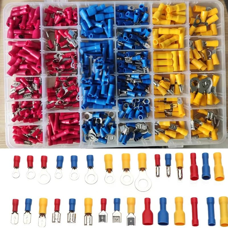 500PCS Insulated Cable Connector Electrical Wire Crimp Spade Butt Ring Fork Set Ring Lugs Rolled Terminals Assorted Kit VUQLDHAYZ