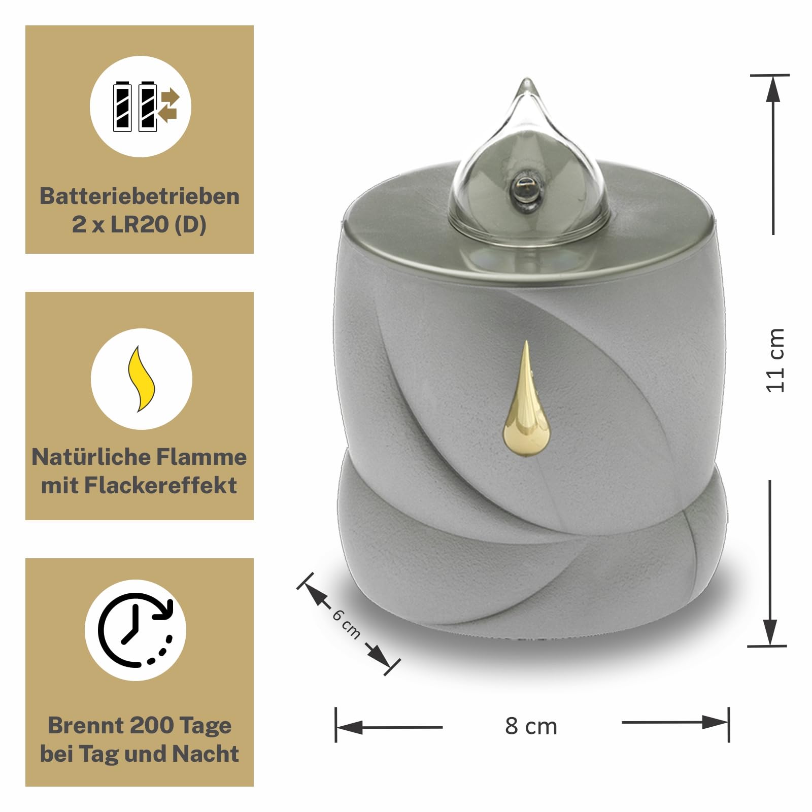 AROBA LED Grave Candle - Flickering Effect - Long Burning Time Up to 200 Days - Reusable - Silver Tear, Silver - Tear, 1 Grabkerze - Image 2