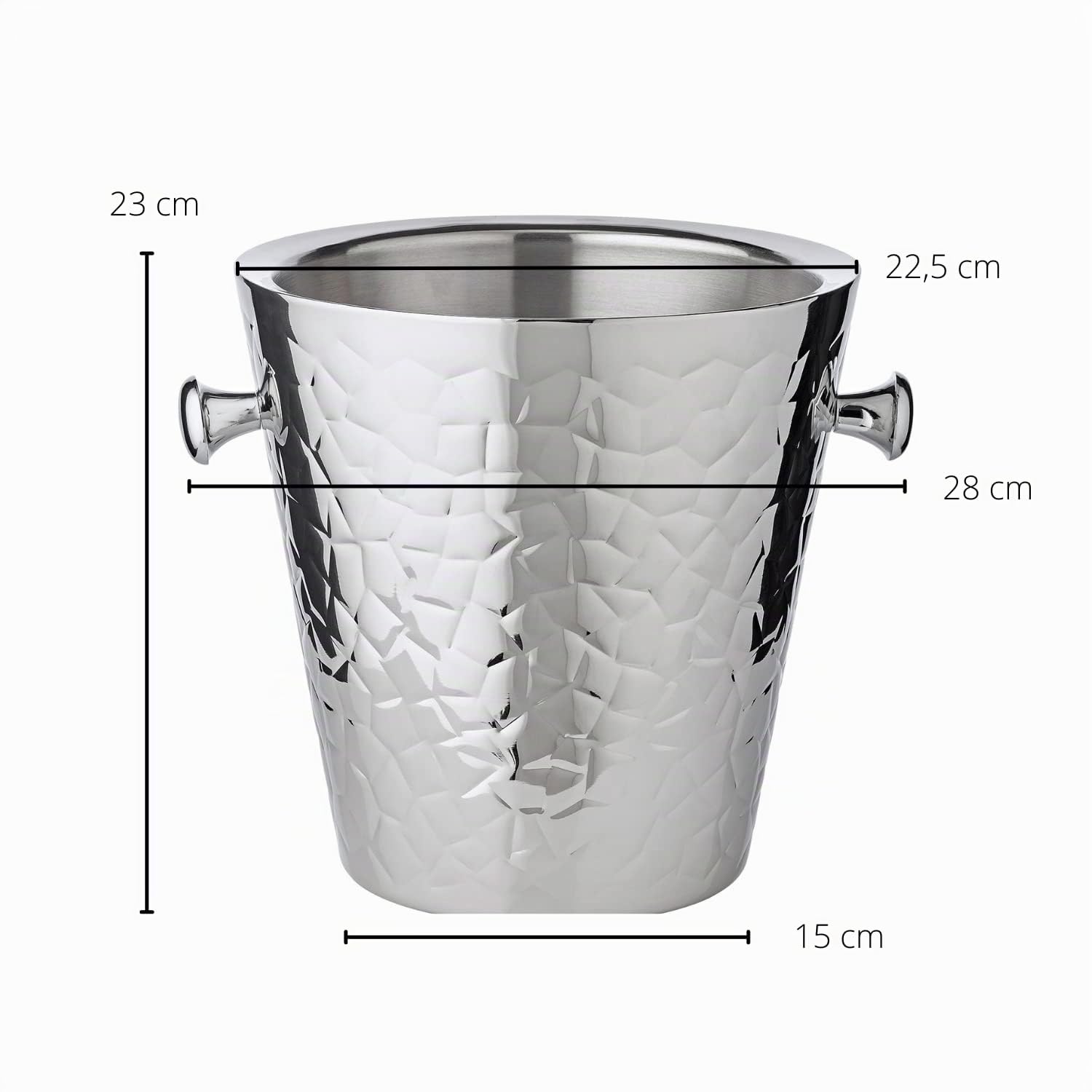EDZARD Secchiello per vino Capri (H 23 cm, Ø 22 cm), acciaio inox lucido a specchio, a doppia parete, decorato, con 2 manici, per 1 bottiglia – secchiello per spumante