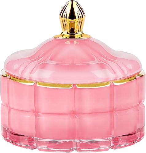 Miniatura 57 de Tarro de caramelo rosa, plato de cristal para dulces con tapa, tarros de cristal con tapas, joyero con tapas, tarro de vidrio decorativo, regalos
