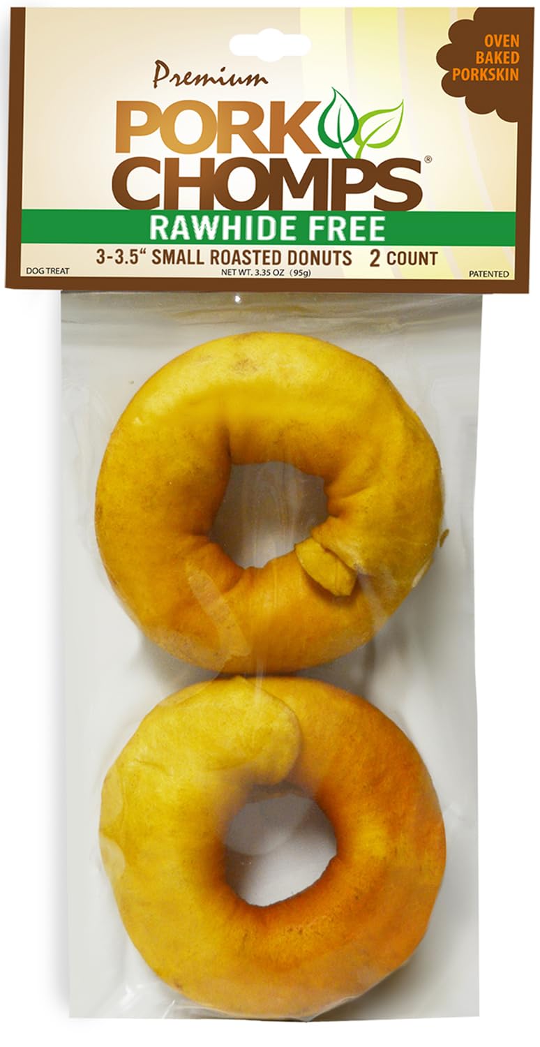 Pork Chomps Roasted Pork Skin Dog Chews, 3-inch Donuts, 2 Count