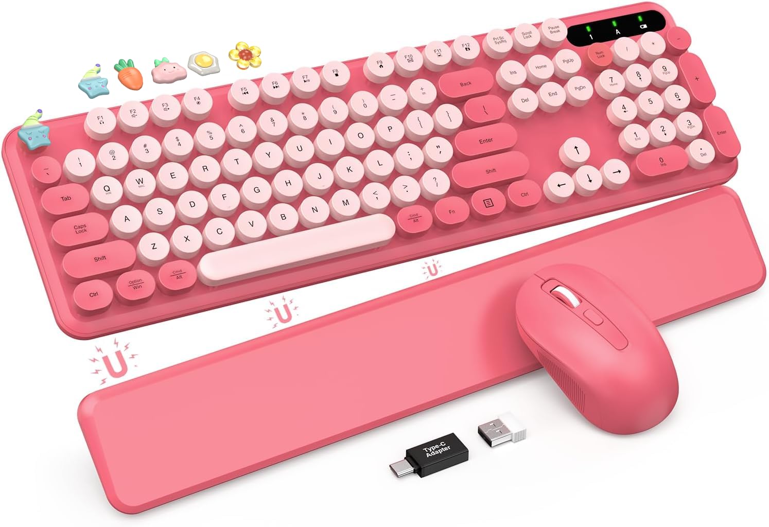 Wireless Keyboard and Mouse Combo - Retro Typewriter-Style Full-Size Keyboard wi