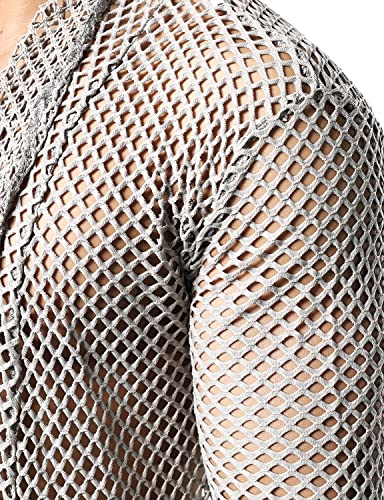 JOGAL Men's Mesh Fishnet Fitted Muscle Cardigan Large WG05 Grey - image 5