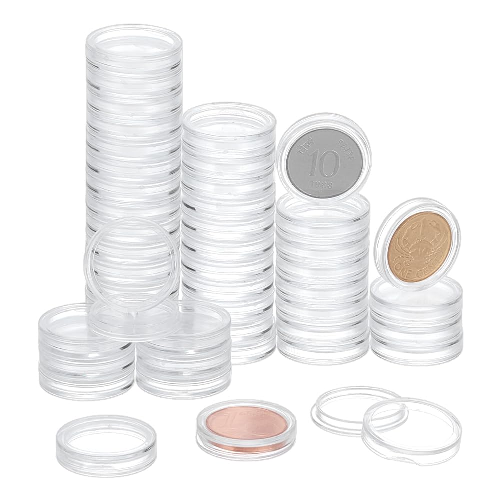 FINGERINSPIRE 160 Pcs Coin Capsules Holder for Collectors 16mm Plastic Coins Storage Box Clear Flat Round Coin Holder