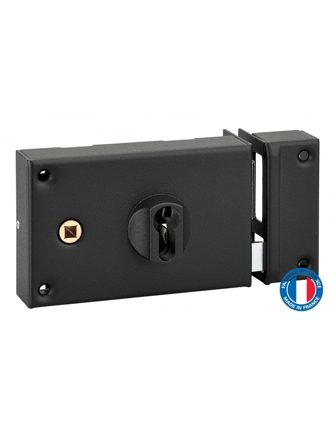 THIRARD - Boitier de serrure horizontale en applique double entrée à fouillot pour portail, droite, axe 60mm, 140x88mm, noir