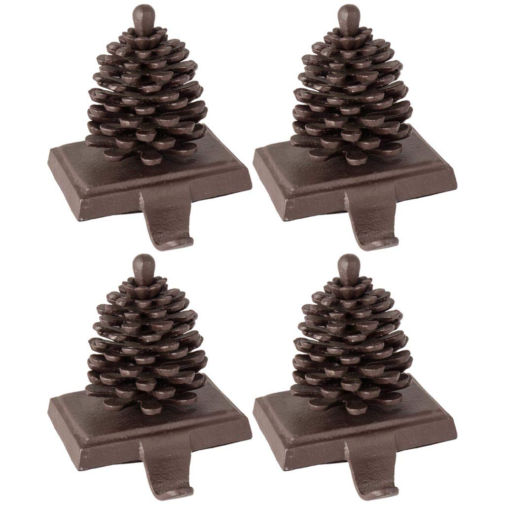 Dibor 4 Cast Iron Christmas Stocking Holder Hanging Hooks with Pine Cone Design - 1.5kg