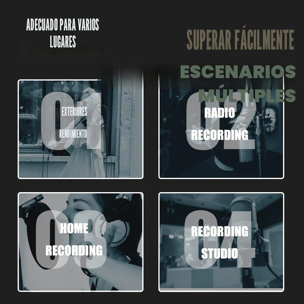 F2 Filtro pop para micrófonos profesionales, pantalla de micrófono acústico para micrófonos de estudio de grabación de 45mm-60mm, espuma que absorbe el sonido y reduce el ruido y las