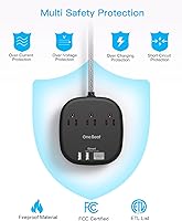 Vista 6 de Regleta de alimentación de enchufe plano, cable de extensión plano de 3 pies, 3 tomas, 4 puertos USB (2 USB-C) estación de carga de escritorio