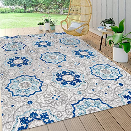 Tapete decorativo mediterráneo 3x5 azul/gris miniatura 3