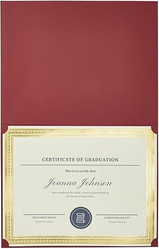 Miniatura 5 de Paquete de 12 soportes de cubierta de diploma para certificado de premio de tamaño carta borde de lámina dorada rojo rubí