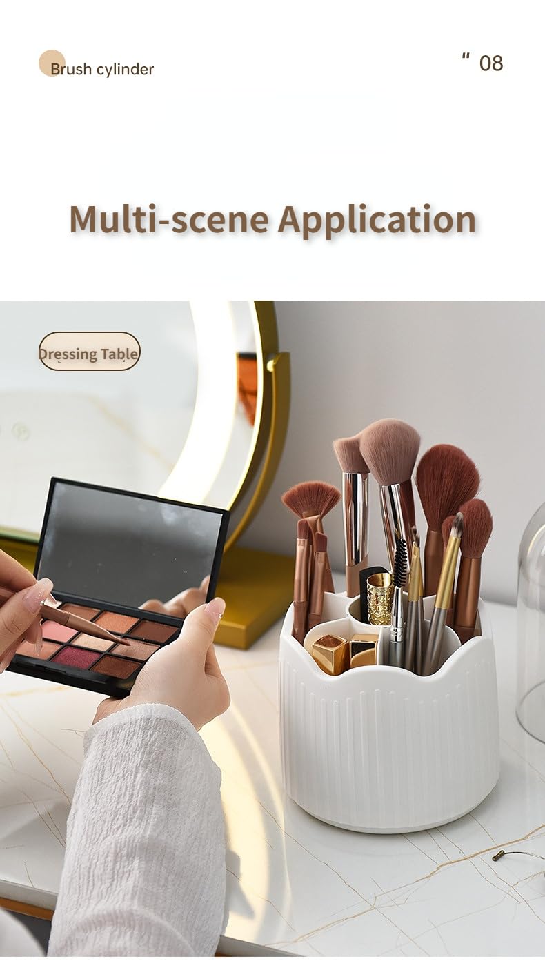 Weston Ink Makeup Brush Holder Rotating Organizer for Vanity, Make Up Brushes Organizer Cosmetics Hair Brush Holders Storage for Vanity Bathroom Countertop Desktop (White)