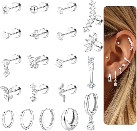 Diamday 21 Paia Orecchini Acciaio Chirurgico Donna Orecchini Set