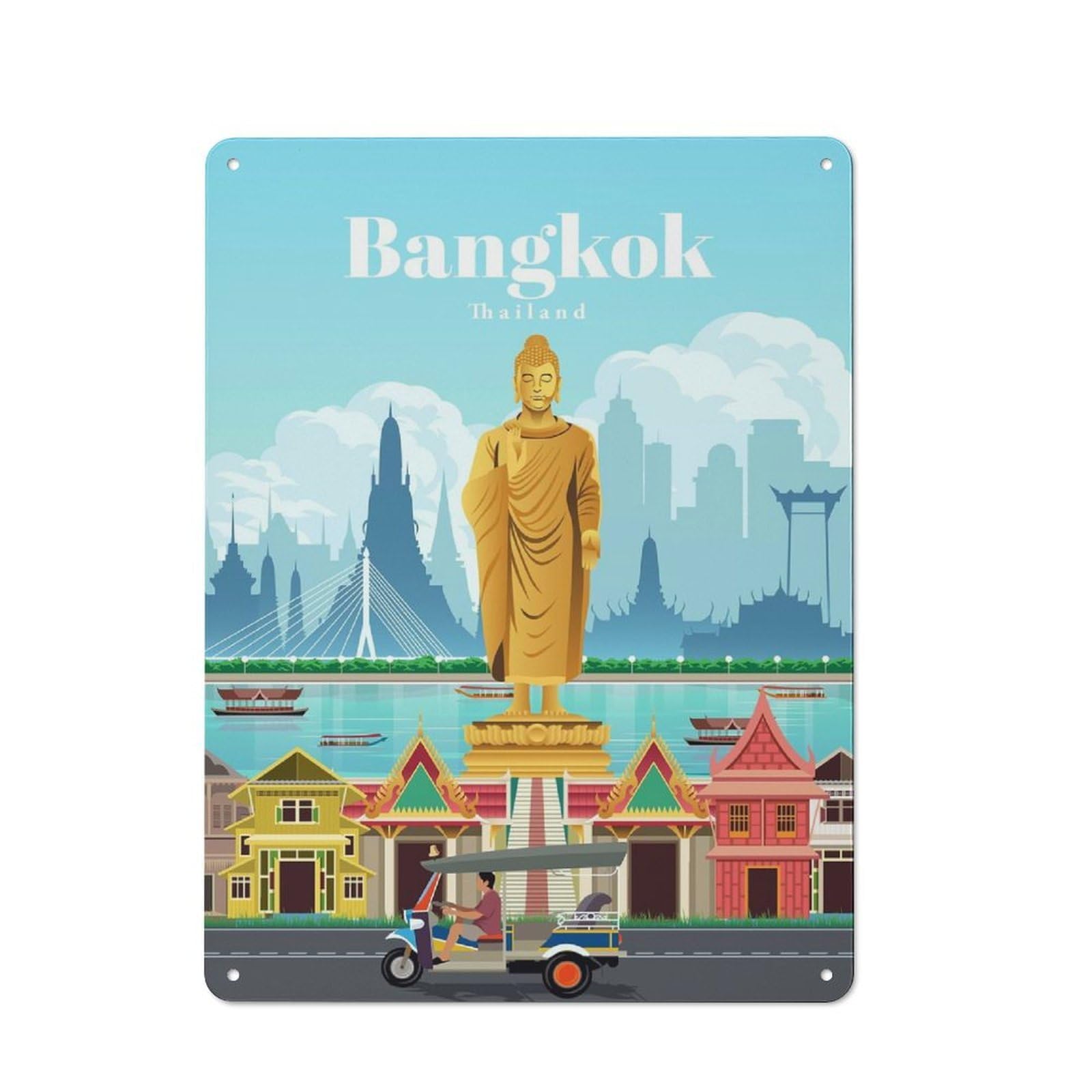 Junmoney Travel To Bangkok Tin Wall Plaque 40X30cm With For Home Office Or Studio, For Home Office Decor Fans