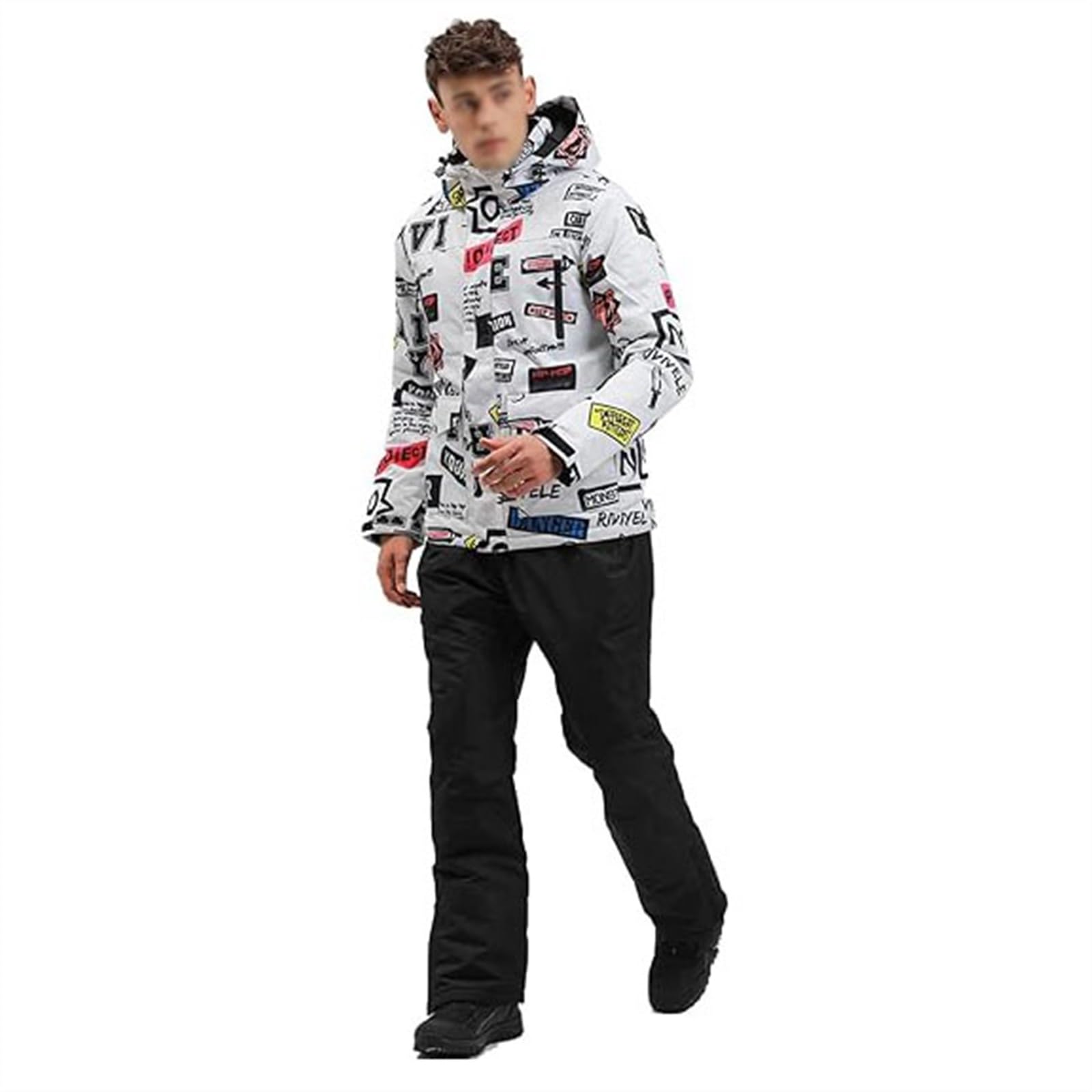 Yytcsjz Completo Da Sci Da Uomo In Due Pezzi, Set Giacca E Pantaloni Con Cappuccio E Stampa Graffiti Caldi Invernali Da Uomo, Set Di Tute Da Sci Calde E Spesse Resistenti All'usura