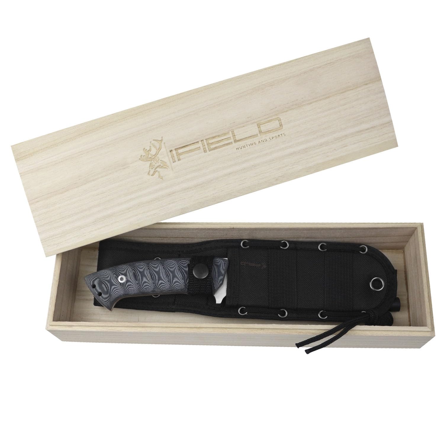 iFIELD EL29115 Multifunzionale escursioni, caccia e sopravvivenza coltello per l'esterno, manico nero Micarta con acciaio inox MOVA-58, fatto in Albacete (Spagna)