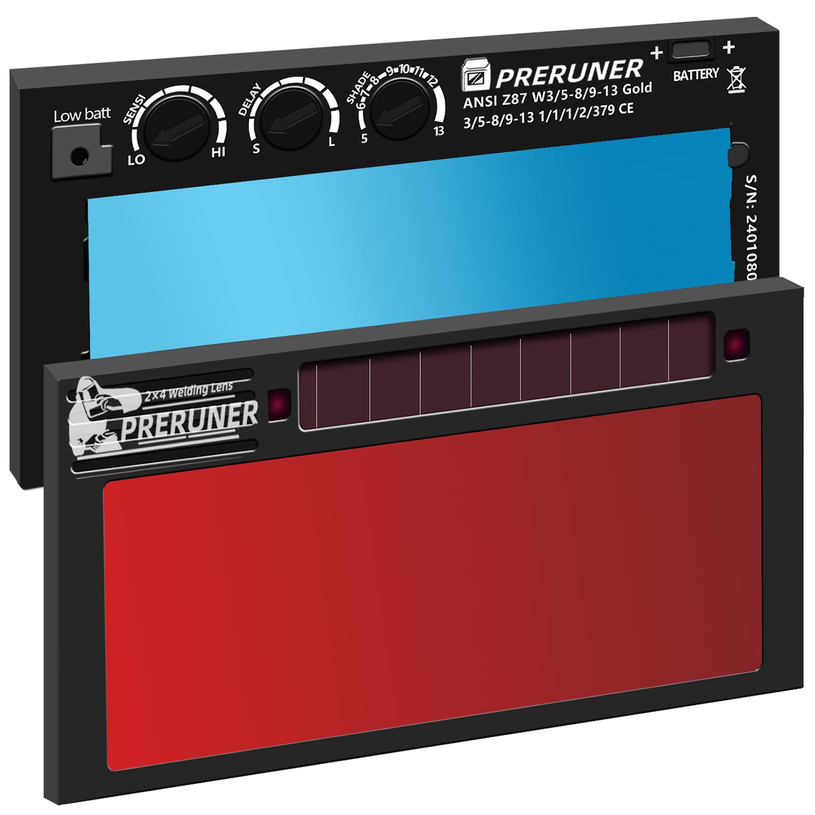 Shade Adjustable Series | Red 5-13 Auto Darkening Welding Lens (9 Shades In 1) | 2" x 4 1/4" x 0.33" | Red Coating | Ultimate Clarity | Teal-Tinted