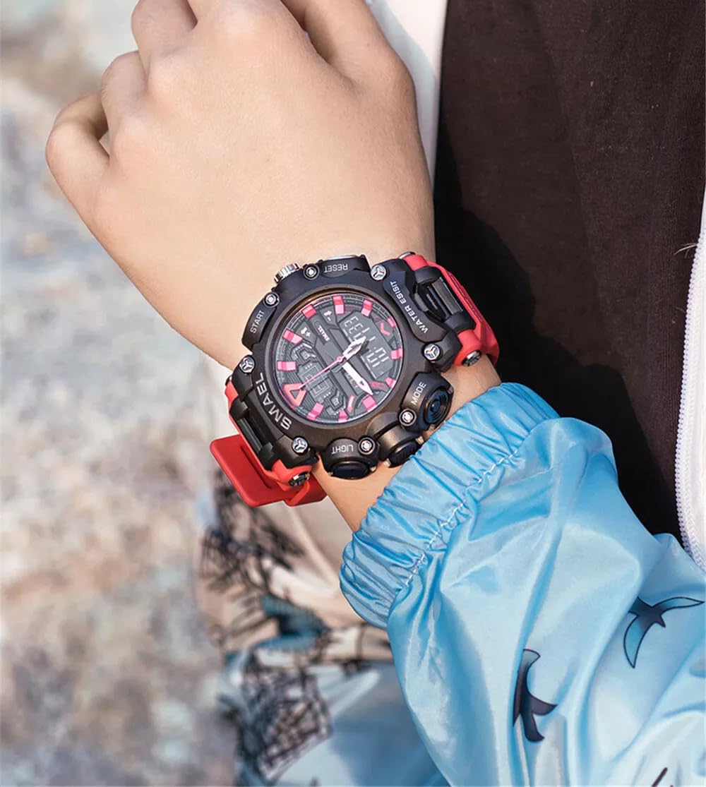 MASTOP Orologio da uomo, analogico, digitale, LED, doppio display, militare, multifunzione, elettronico, impermeabile, al quarzo, orologio sportivo con sveglia, cronometro, retroilluminazione, 12 ore
