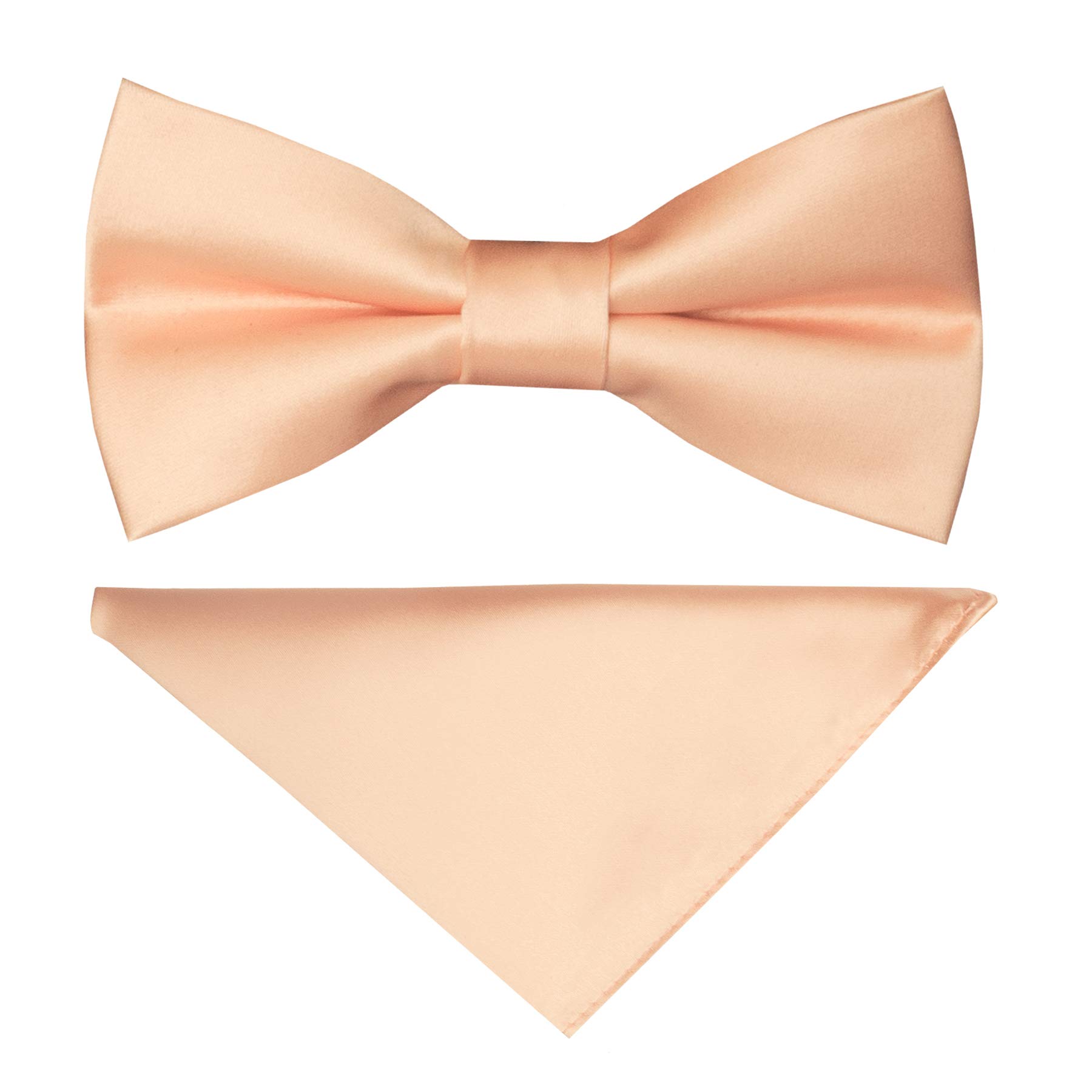Ties R Us Men's Pink Plain Light Peach Hand Made Bow And Handkerchief Set