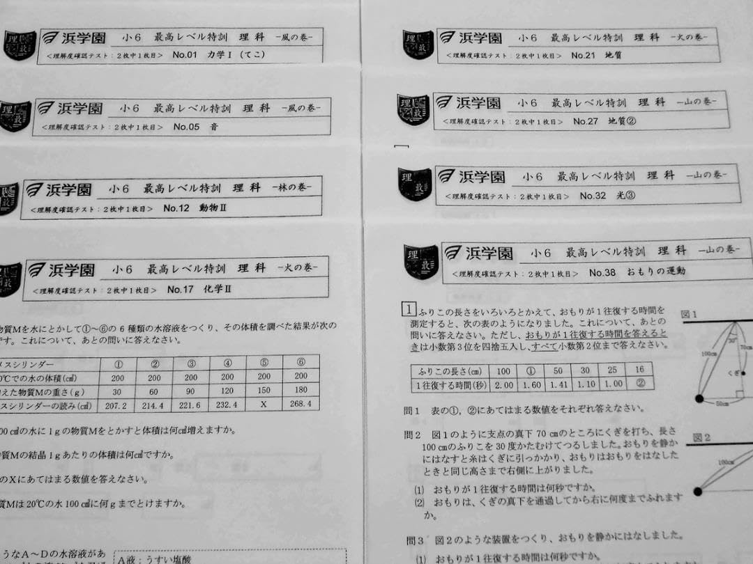 浜学園最高レベル特訓理科確認テスト 浜学園 小6 理科 最高レベル特訓 理解度確認テスト 復習テスト