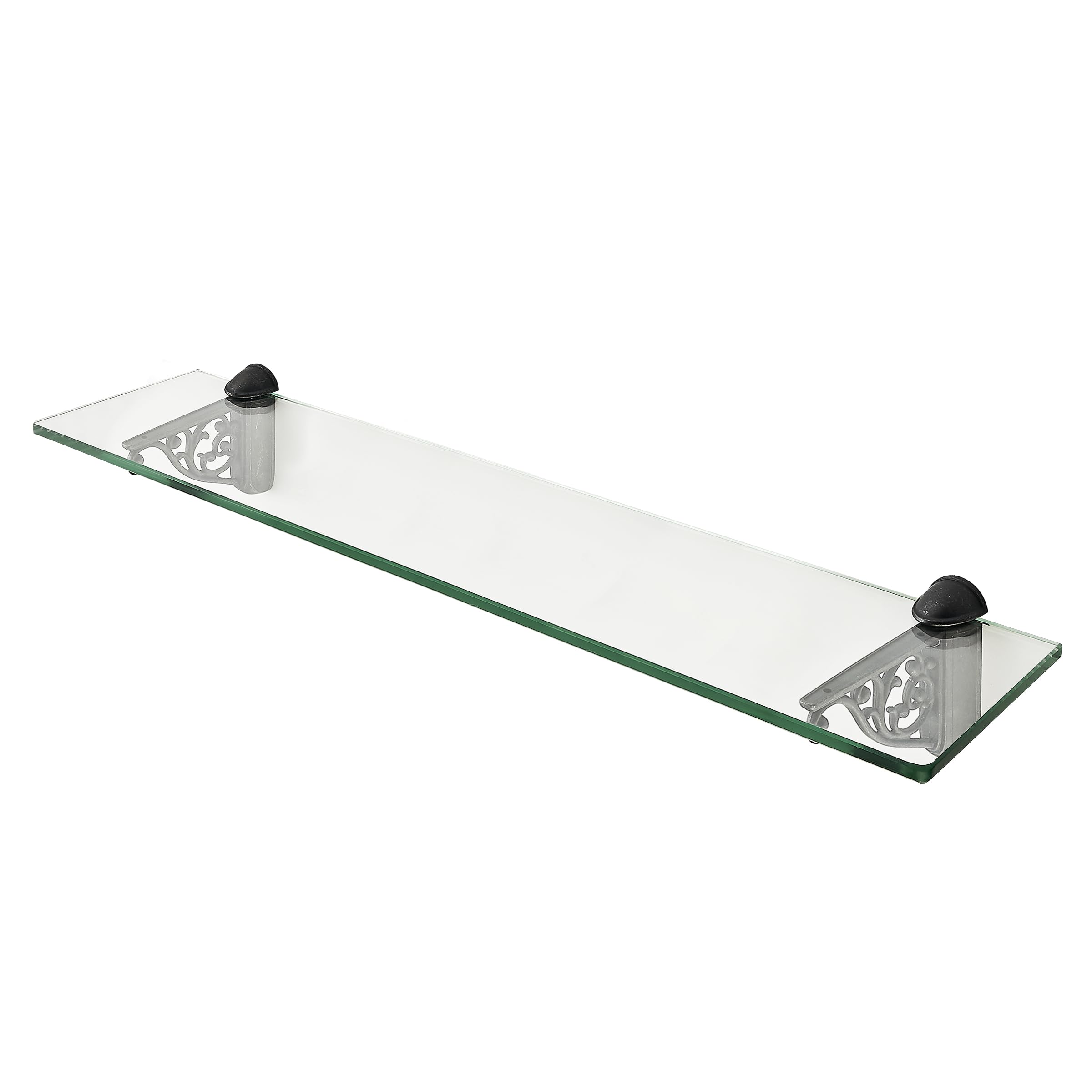 KHTUMEWARE 24 in Glass Shelves for Bathroom, Rustic Black Iron Floating Glass Shelf Zinc Tempered Glass Bathroom Shelves for Wall Mount Modern image